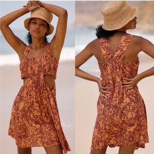 Anthropologie Piper Bandeau Cutout Mini Dress XL Brown Floral